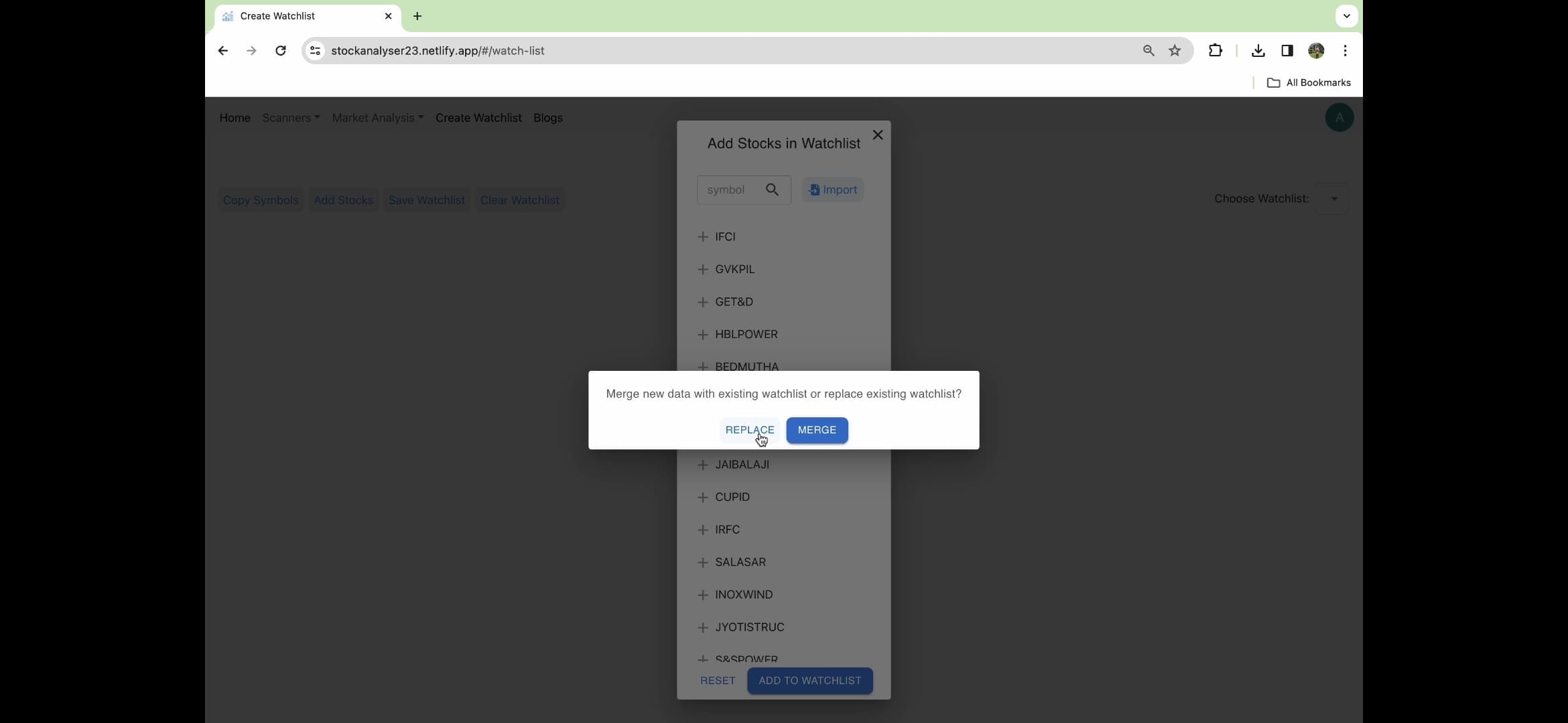 Import Watchlist Confirmation