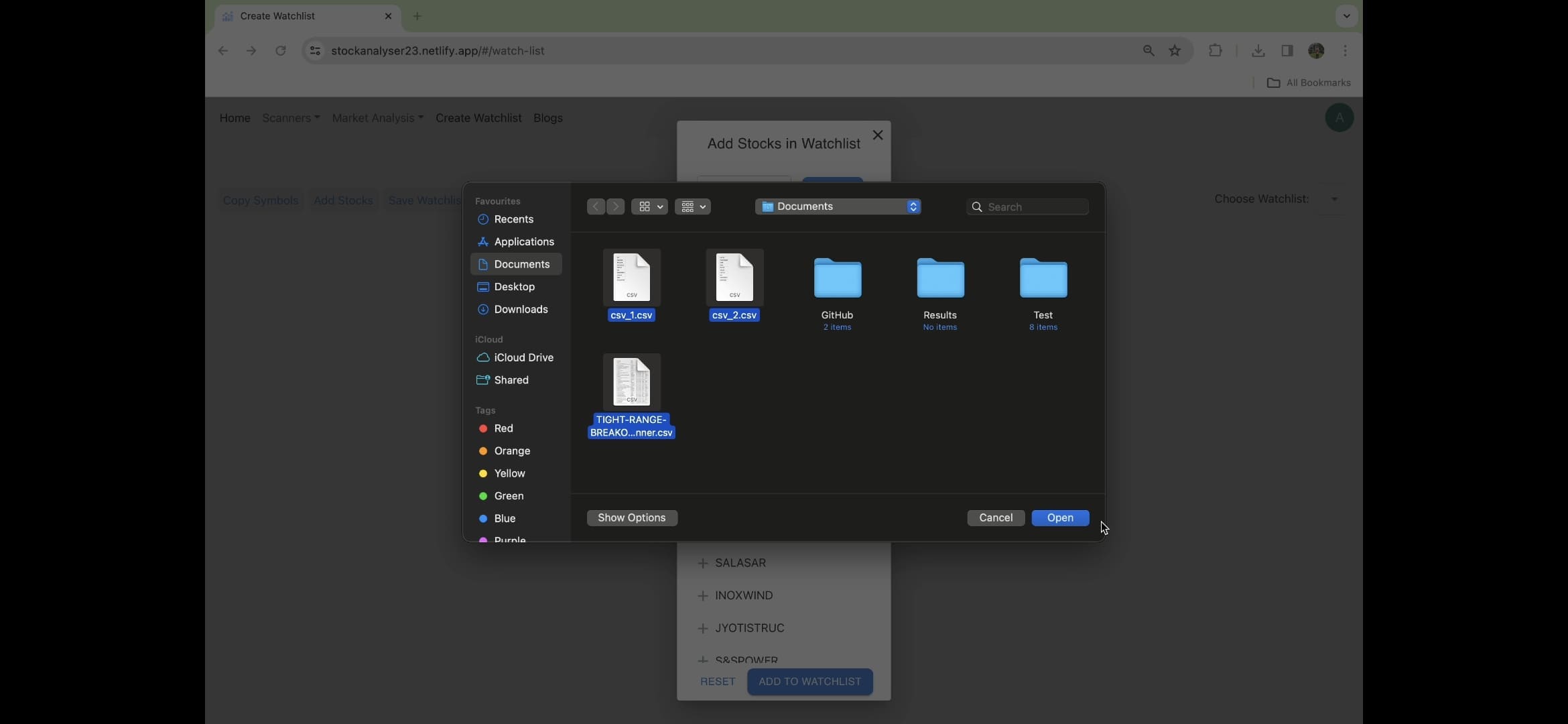Import Watchlist File Selection